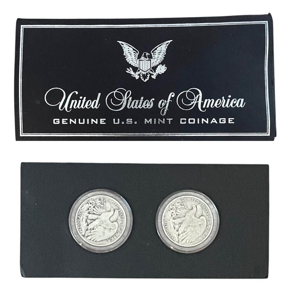 1936 1937 Walking Liberty Half Dollars 90% Silver 2 Coin Set w/ Holder